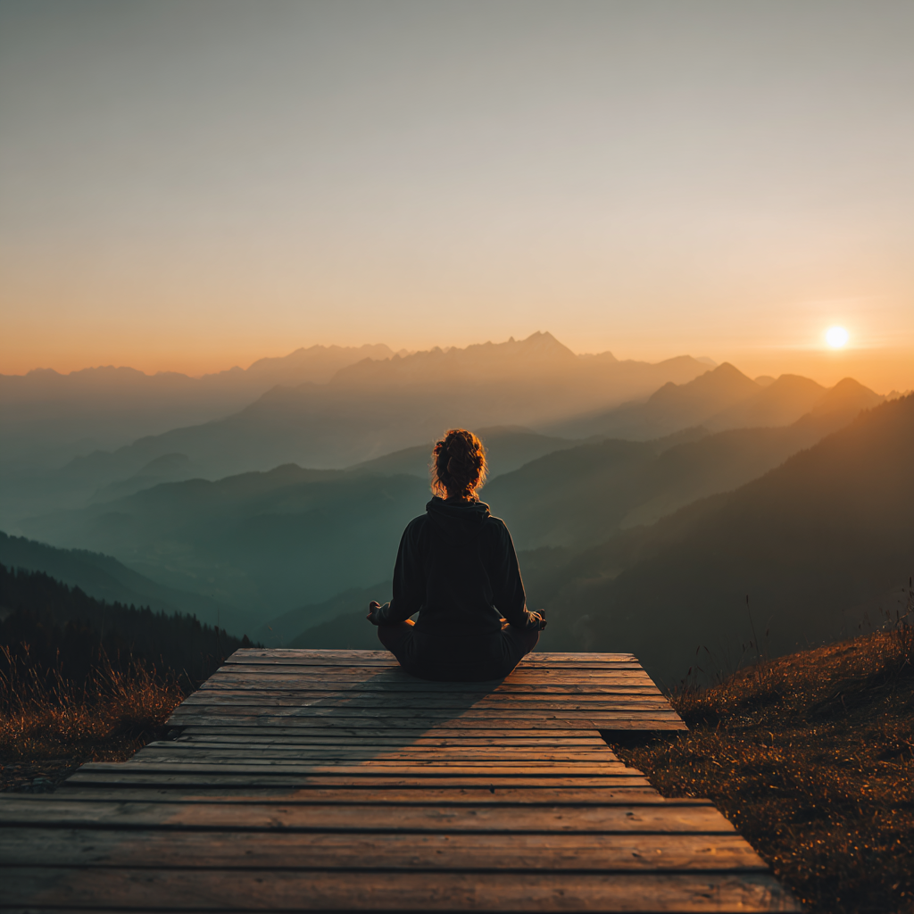 Жінка виконує йогу на заході сонця